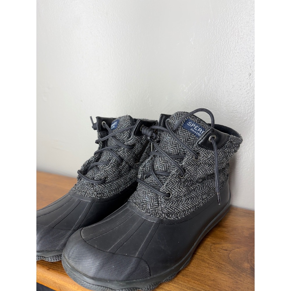 Sperry Saltwater Grey Herringbone Wool Duck Boots STS99766 Ankle Boots 6.5 M
